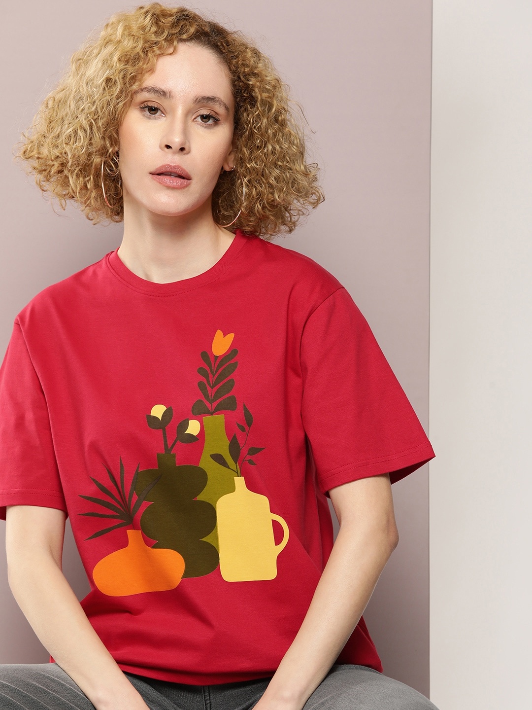 

DILLINGER Graphic Printed Oversized Pure Cotton T-shirt, Red