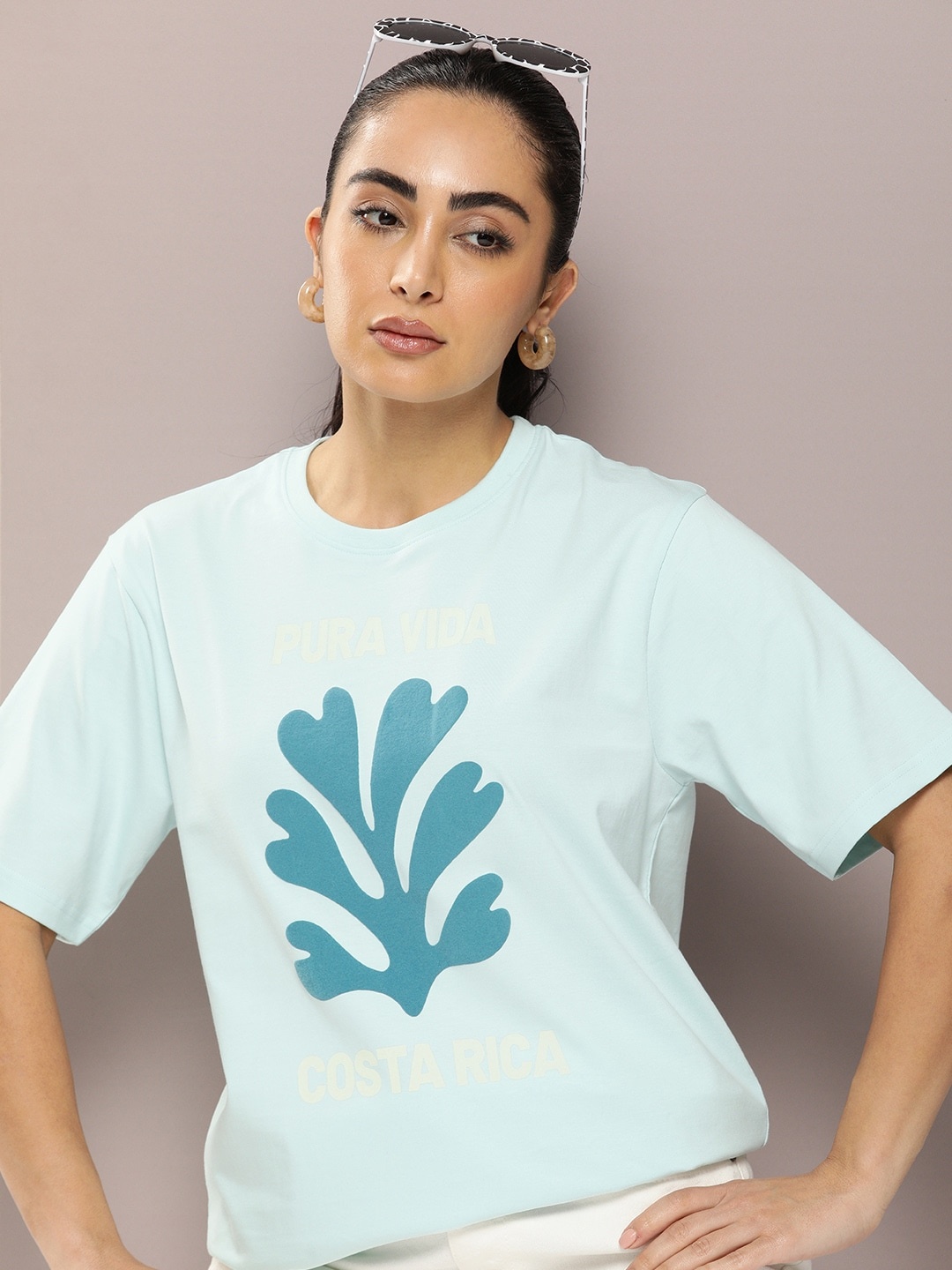 

DILLINGER Graphic Printed Embossed Oversized Pure Cotton T-Shirt, Blue