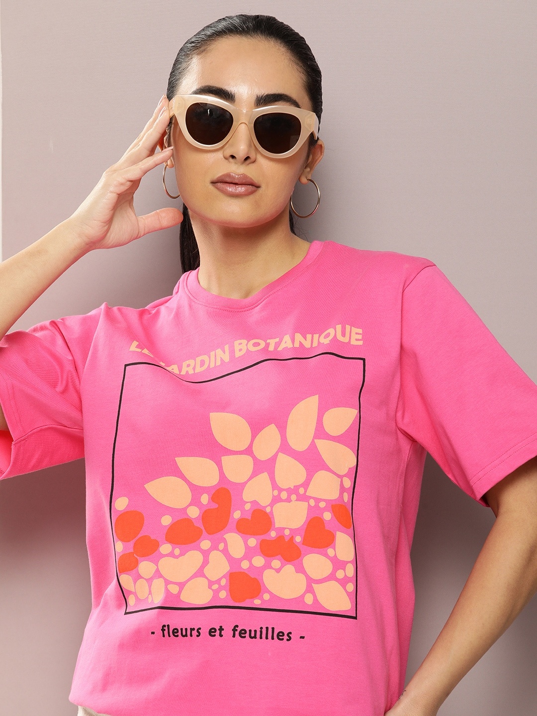 

DILLINGER Graphic Printed Oversized Pure Cotton T-shirt, Fuchsia