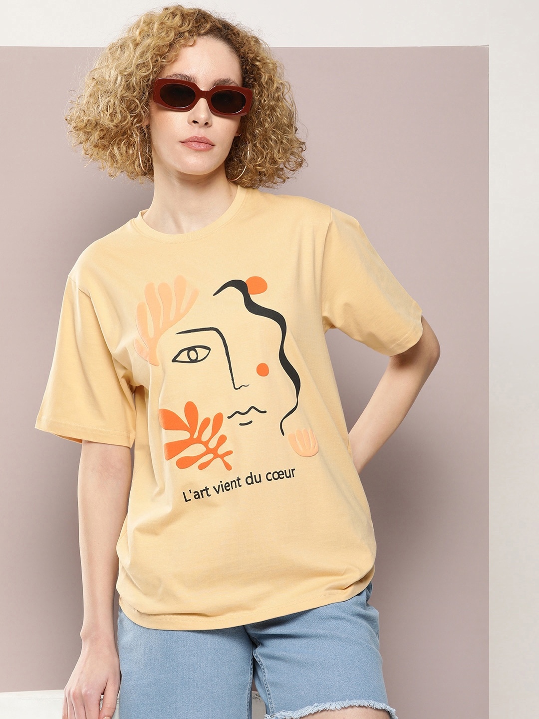 DILLINGER Graphic Printed Oversized Pure Cotton T-shirt, Beige