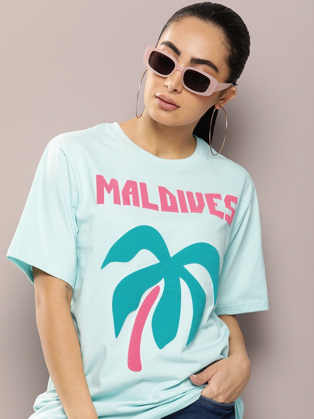 

DILLINGER Graphic Printed Embossed Oversized Pure Cotton T-Shirt, Blue