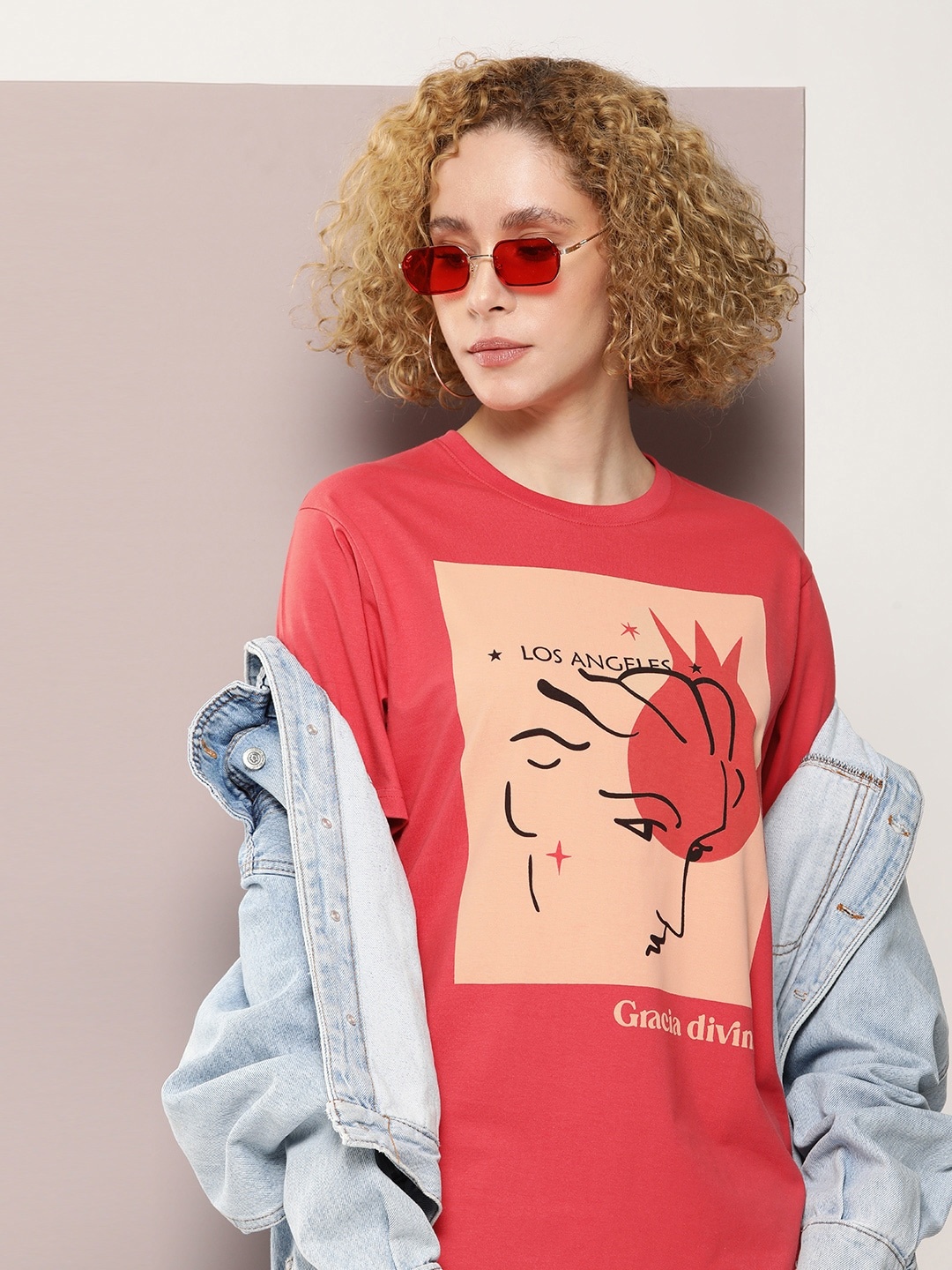 

DILLINGER Graphic Printed Oversized Pure Cotton T-shirt, Red