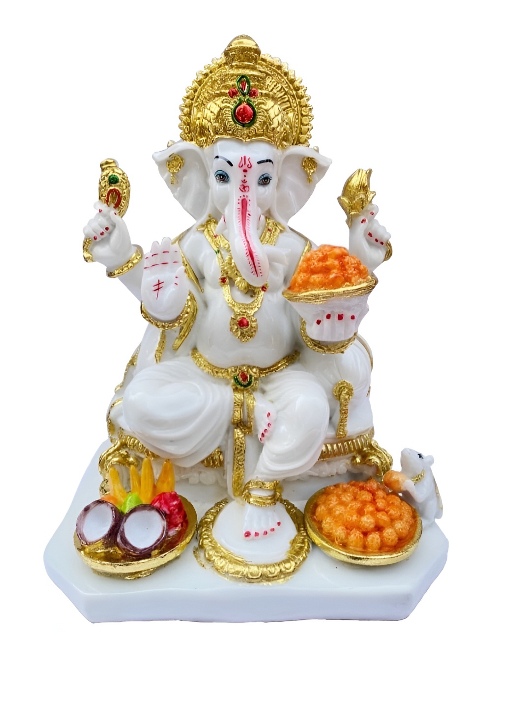 

krishnagallery1 White & Gold toned Religious Marble Idol Showpiece