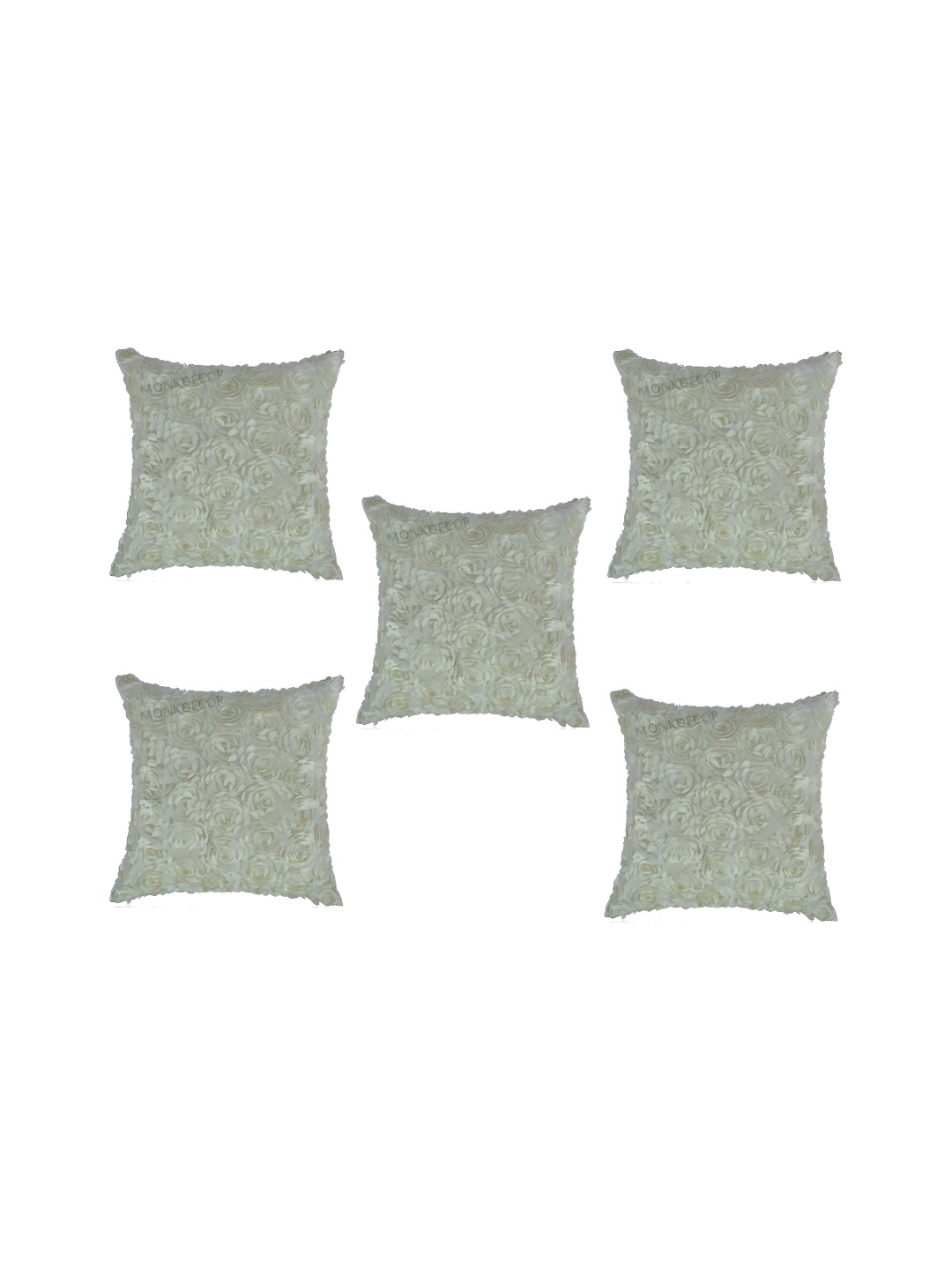 

MONKDECOR White 5 Pieces Floral Square Cushion Covers