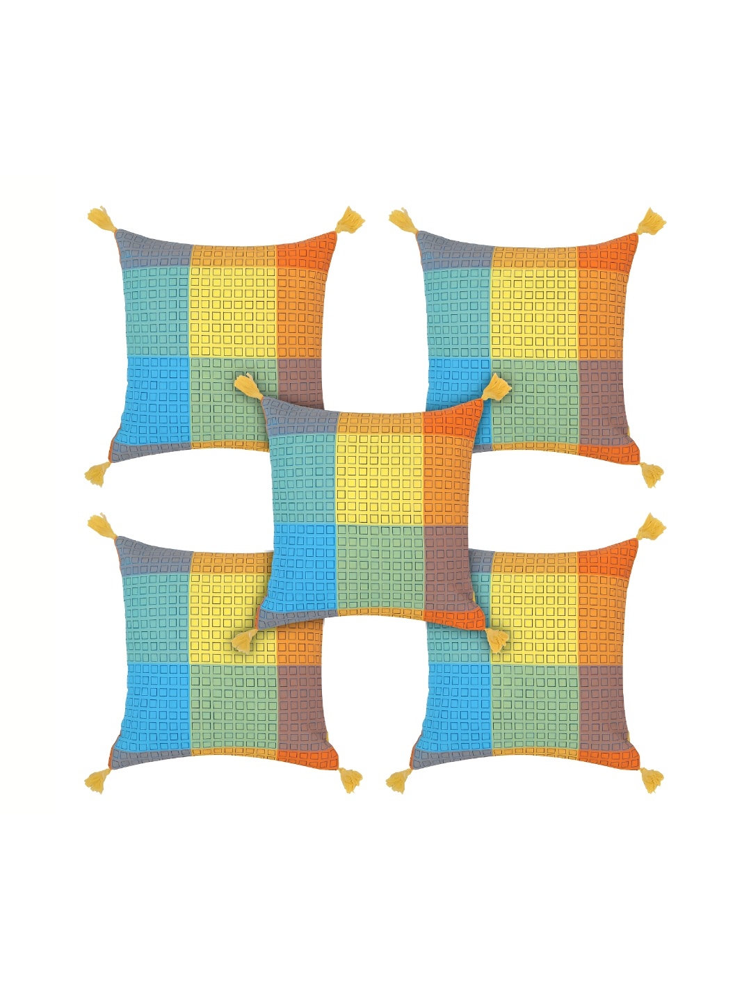 MONKDECOR Yellow 5 Pieces Geometric Square Cushion Covers