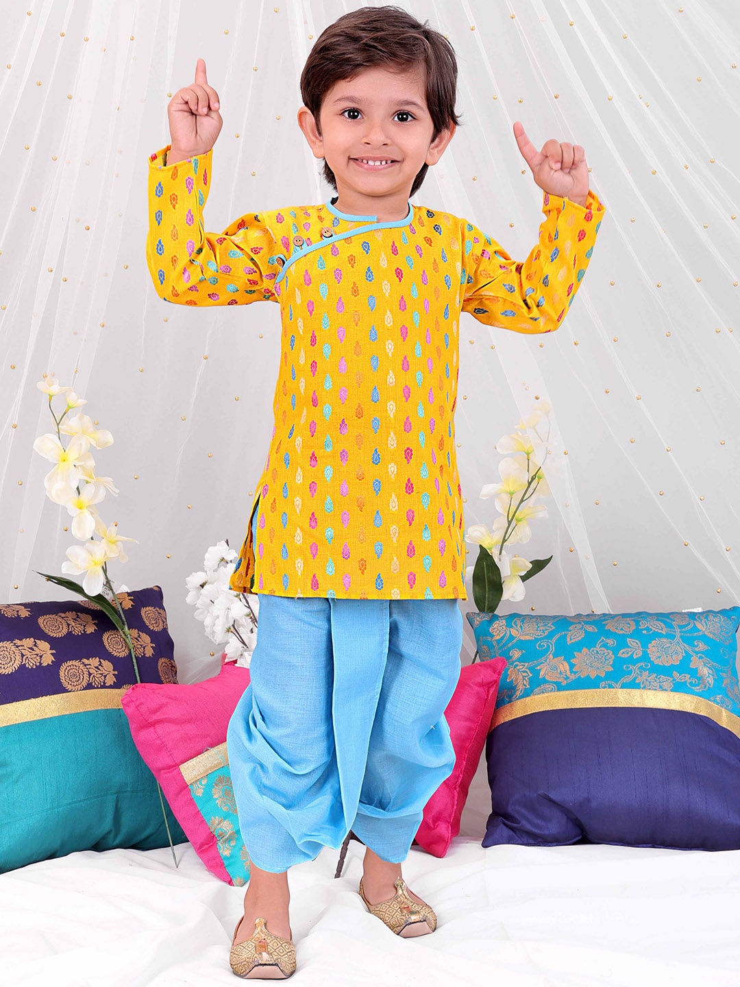 

KID1 Boys Printed Regular Pure Cotton Kurta with Dhoti Pant, Yellow