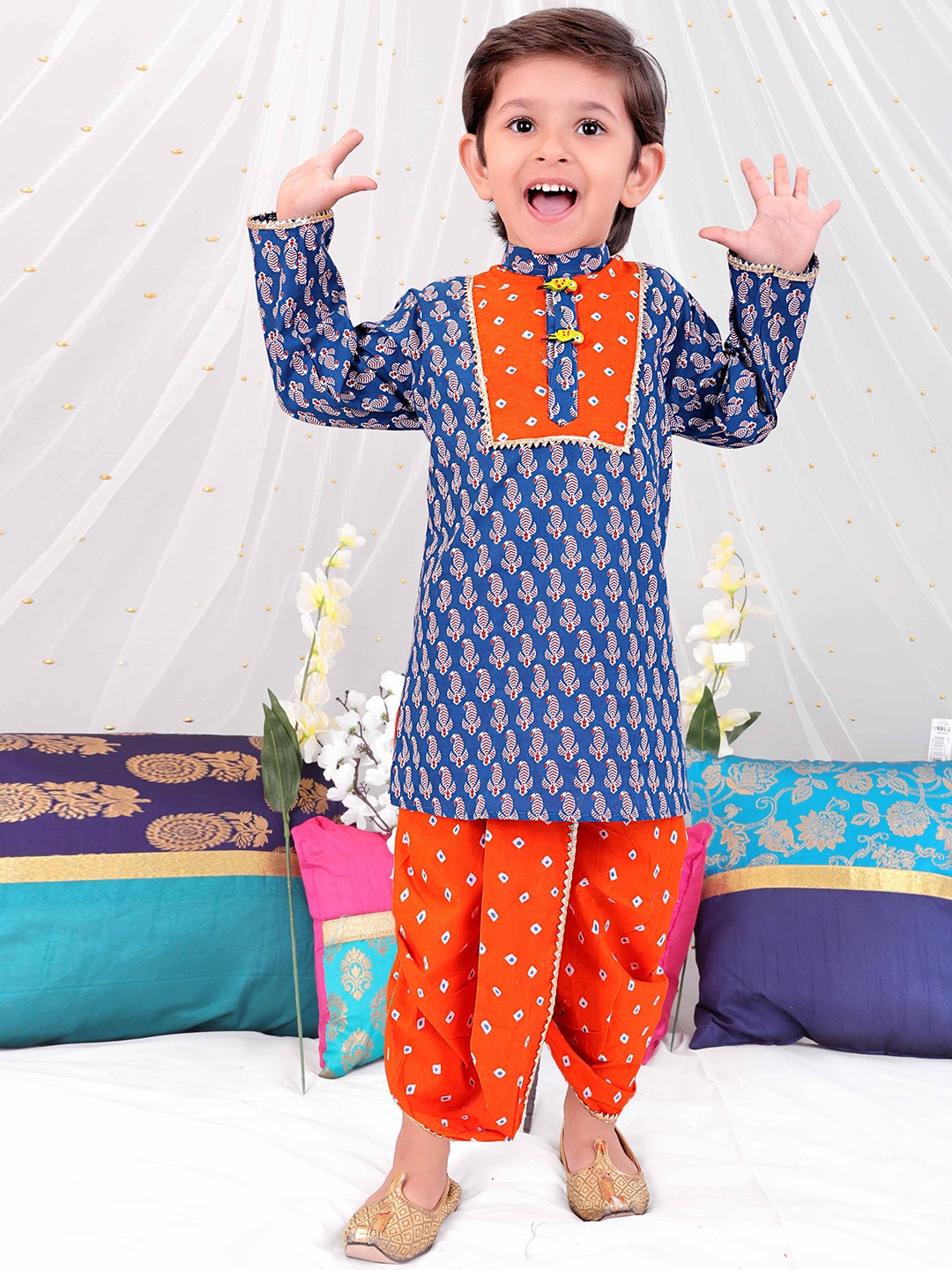 

KID1 Boys Ethnic Motifs Printed Regular Pure Cotton Kurta with Dhoti Pant, Orange