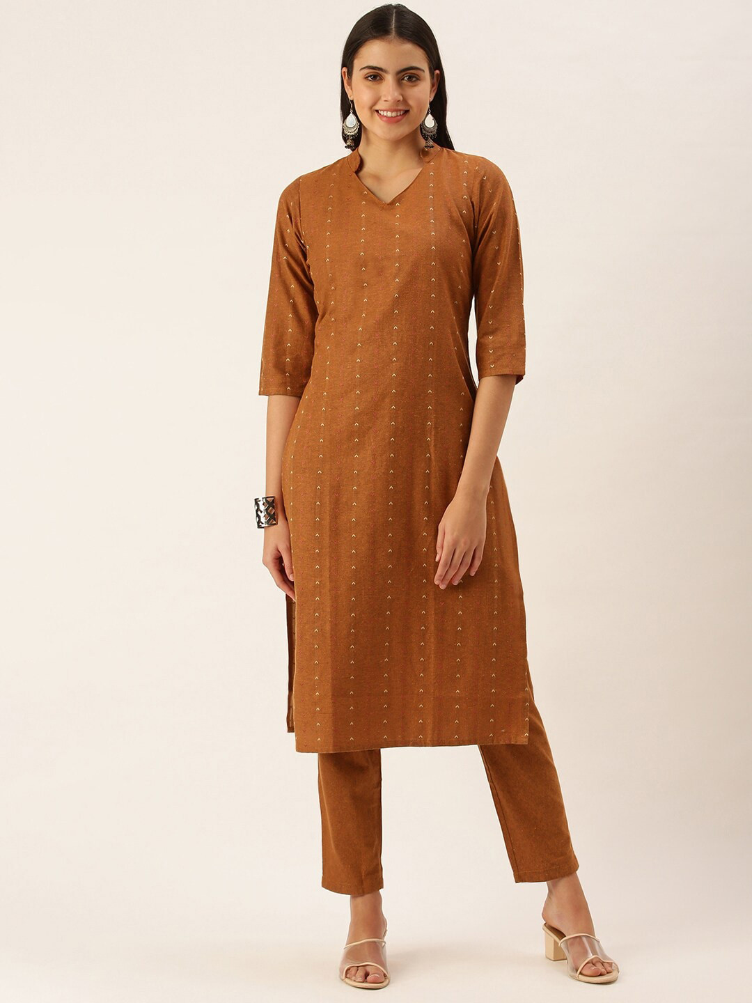 

KALINI Woven Design Regular Kurta with Trousers, Rust