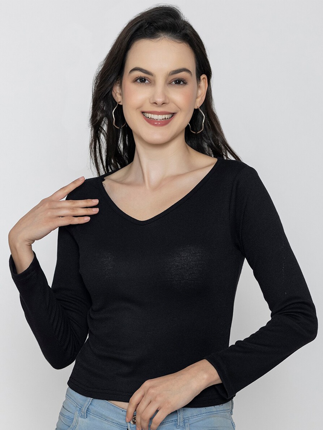 

Boleem V Neck Cotton Tank Crop Top, Black
