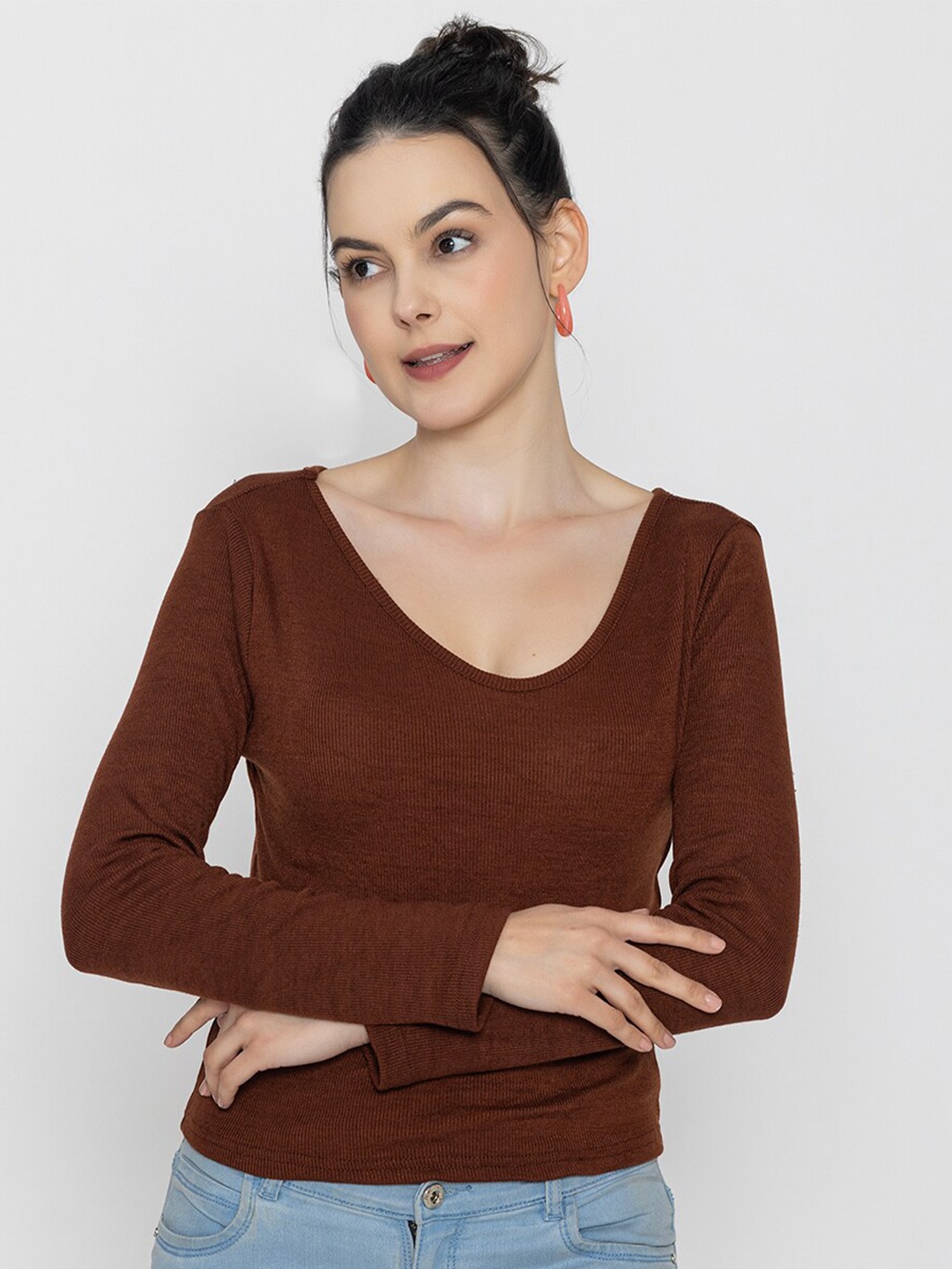 

Boleem V Neck Cotton Tank Crop Top, Brown