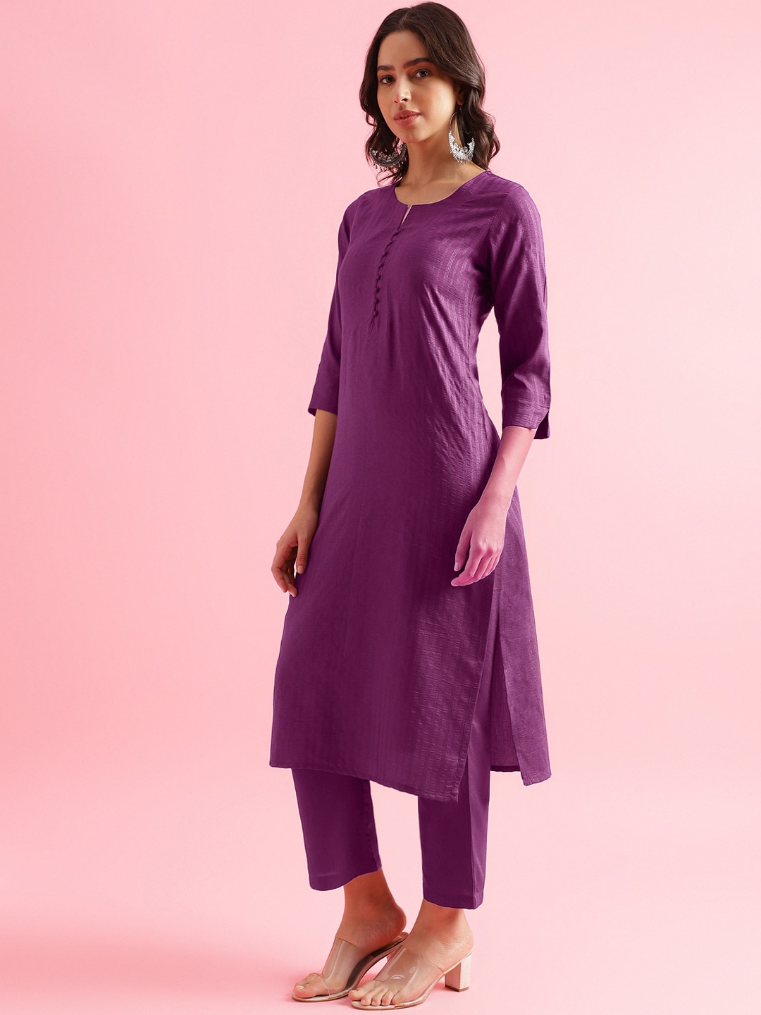 

HRITIKA Striped Notched Neck Straight Kurta With Trouser, Violet