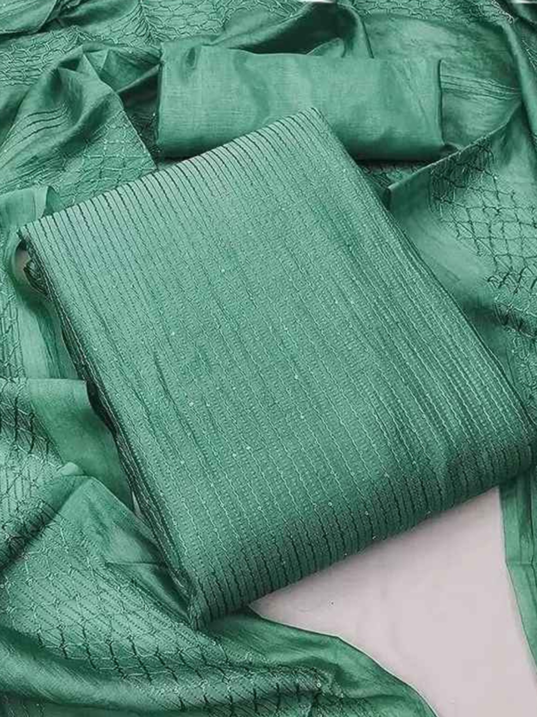 

faxofab Silk Georgette Unstitched Dress Material, Sea green
