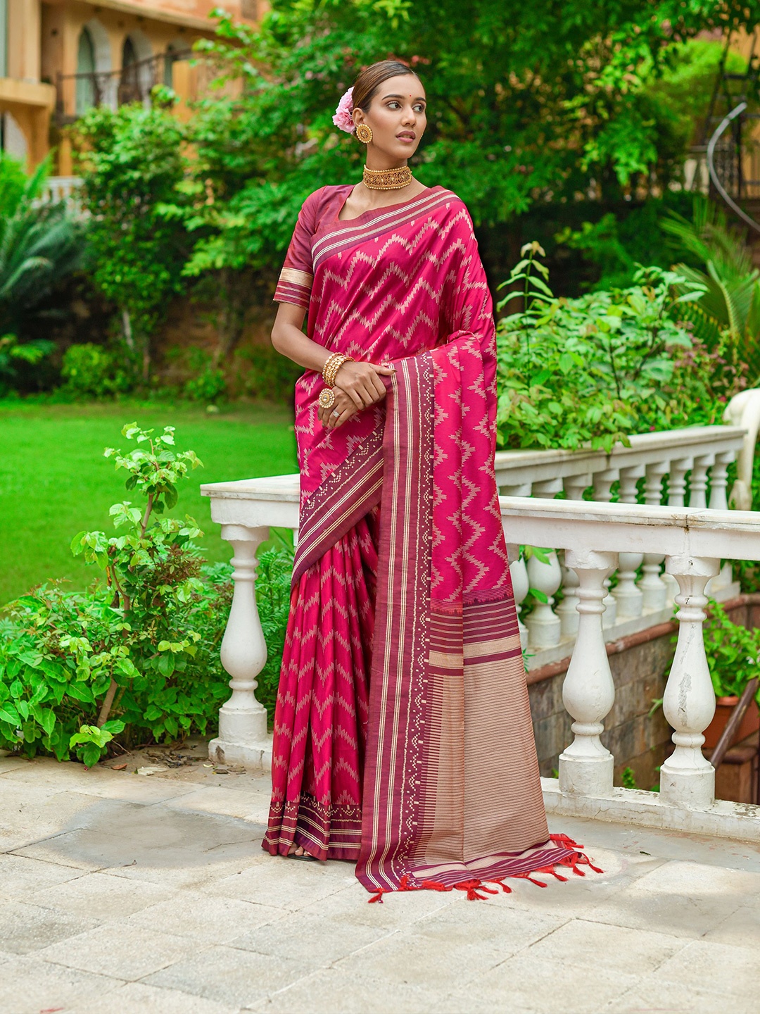 

Anouk Ethnic Woven Design Pure Silk Saree, Pink