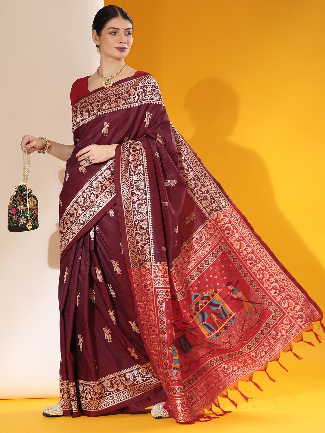 

Anouk Ethnic Motifs Woven Design Zari Saree, Maroon