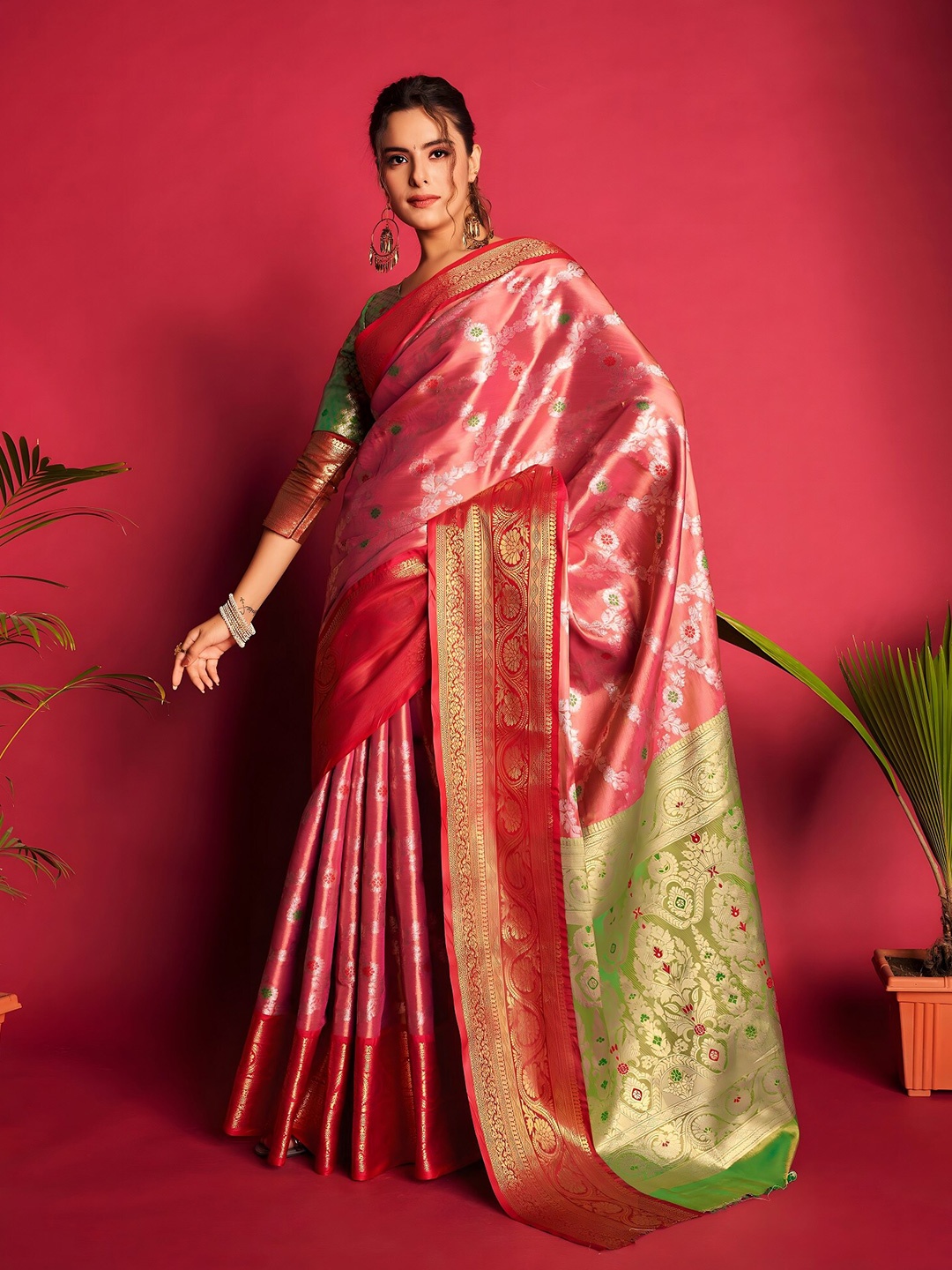 

Anouk Floral Woven Design Zari Pure Silk Saree, Pink