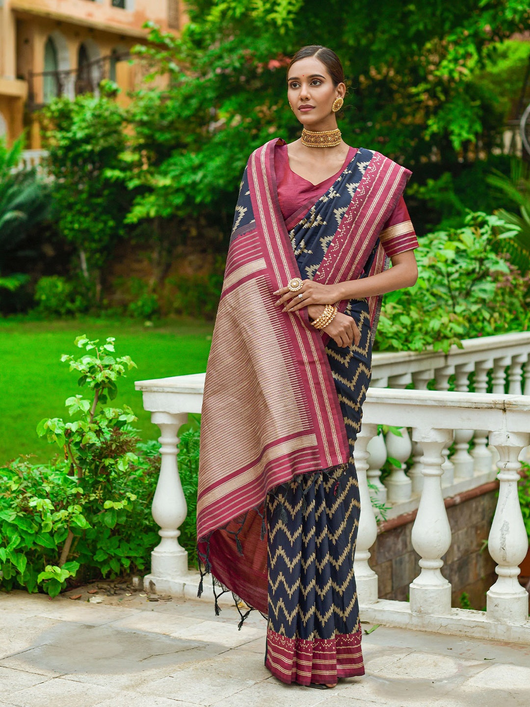 

Anouk Warli Woven Design Pure Silk Saree, Navy blue