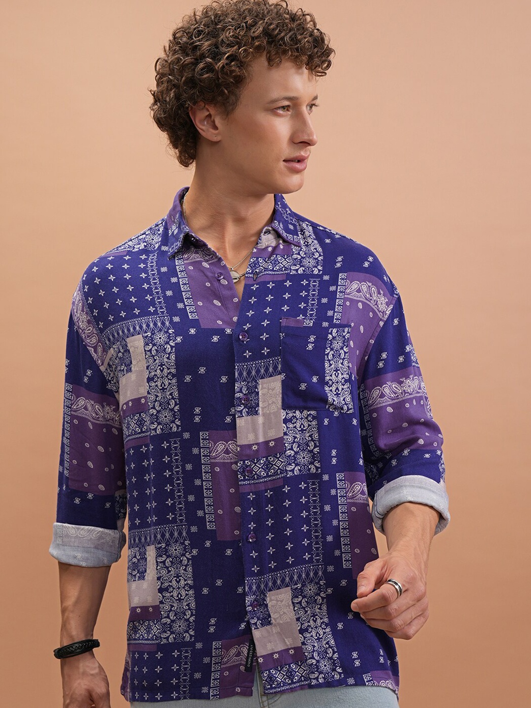 

HIGHLANDER All over Printed Oversized Shirt, Purple