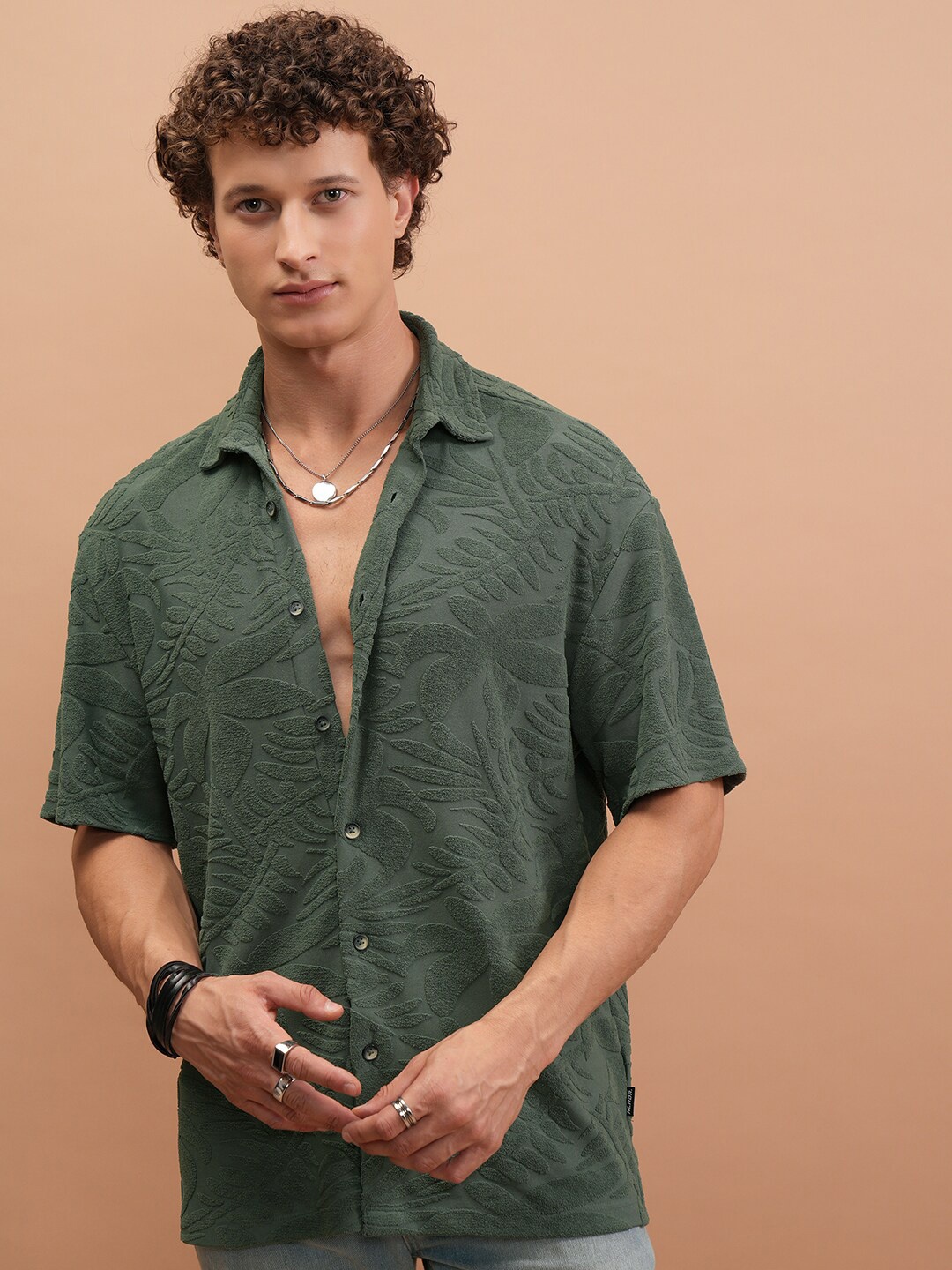 

HIGHLANDER Terry Towel Oversized Drop-shoulder Shirt, Green