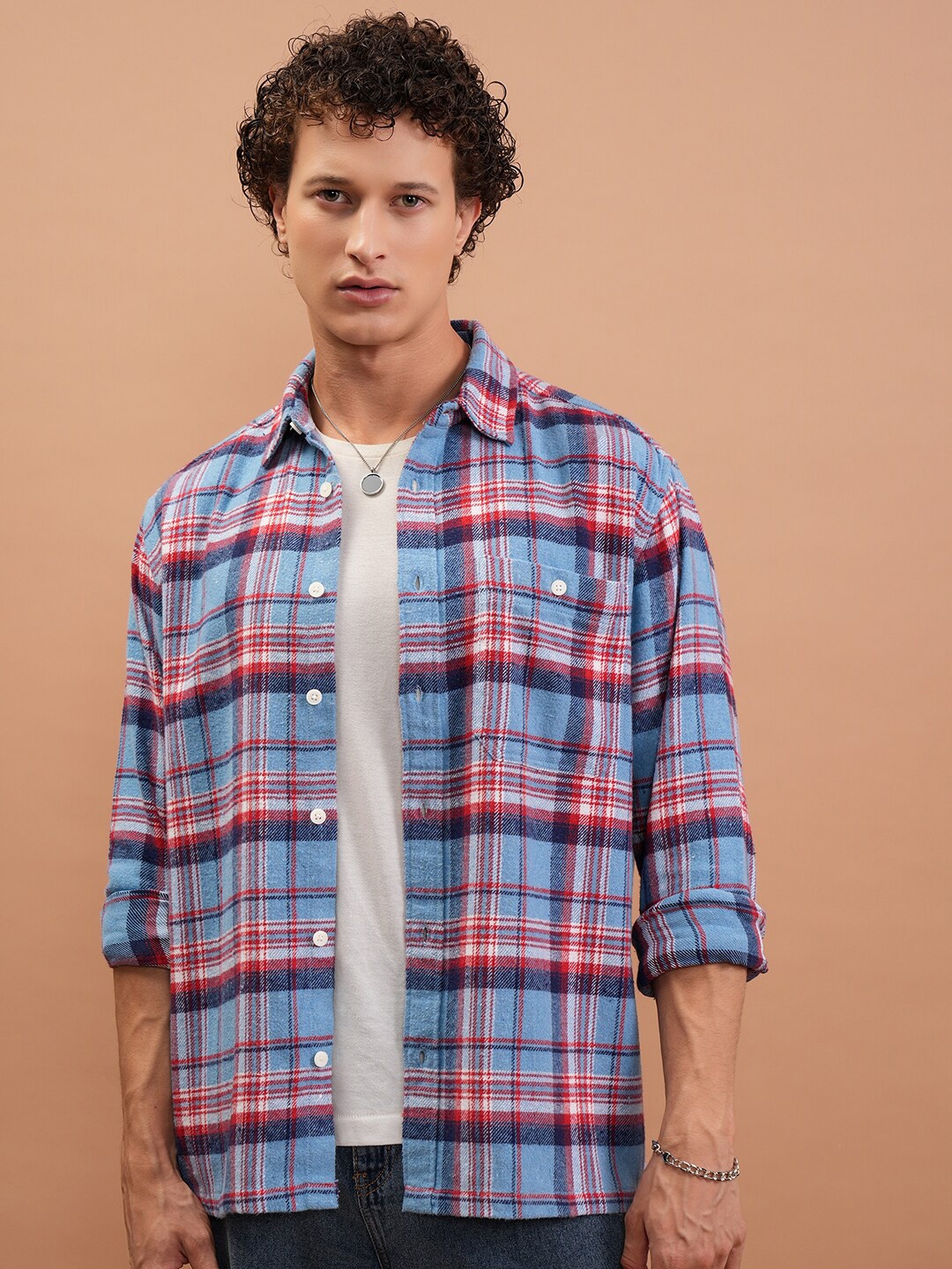 

Highlander Men Oversized Single Pocket Overshirt, Blue