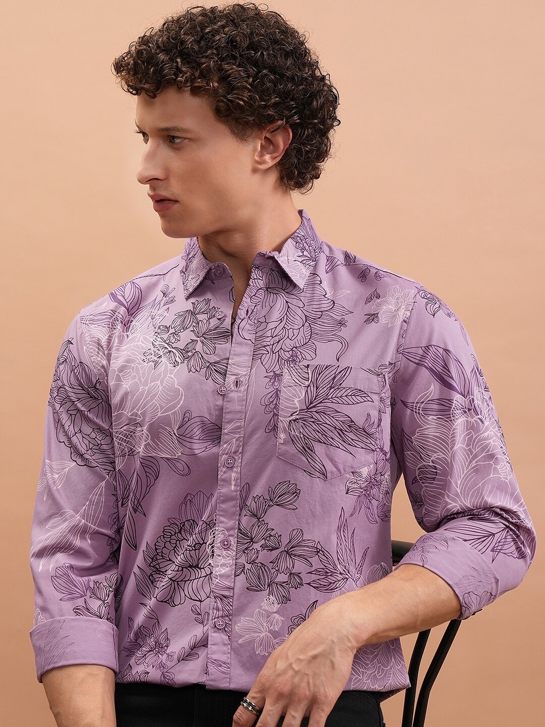 

Highlander Men Reg Collar All over Printed Shirt, Lavender