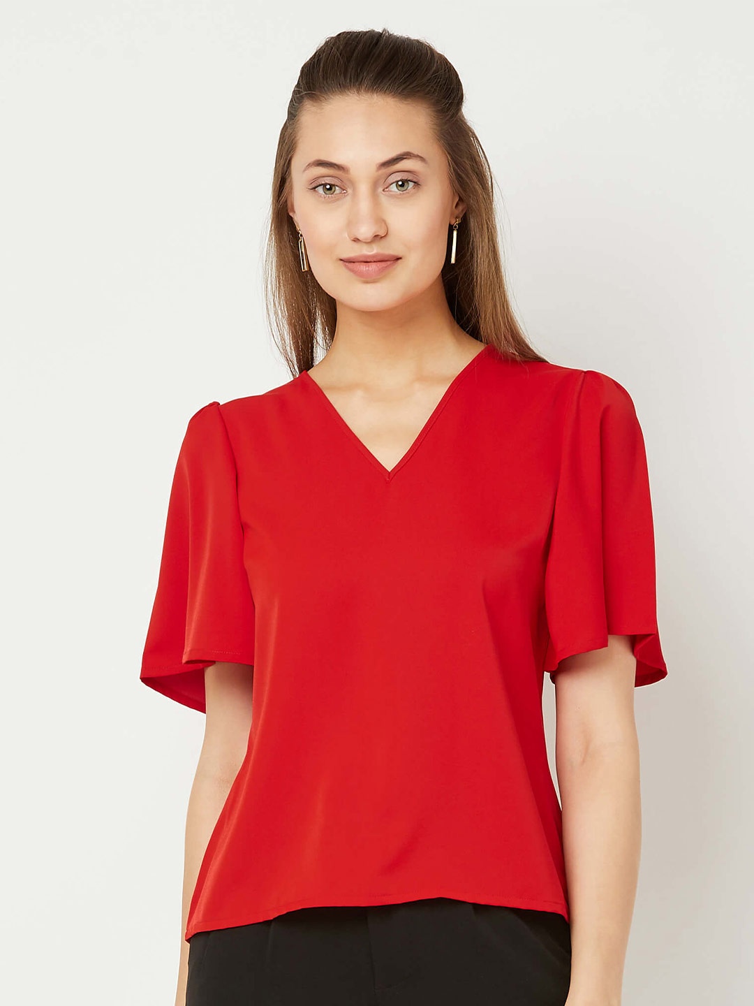 

SALT ATTIRE V-Neck Flared Sleeves Top, Red