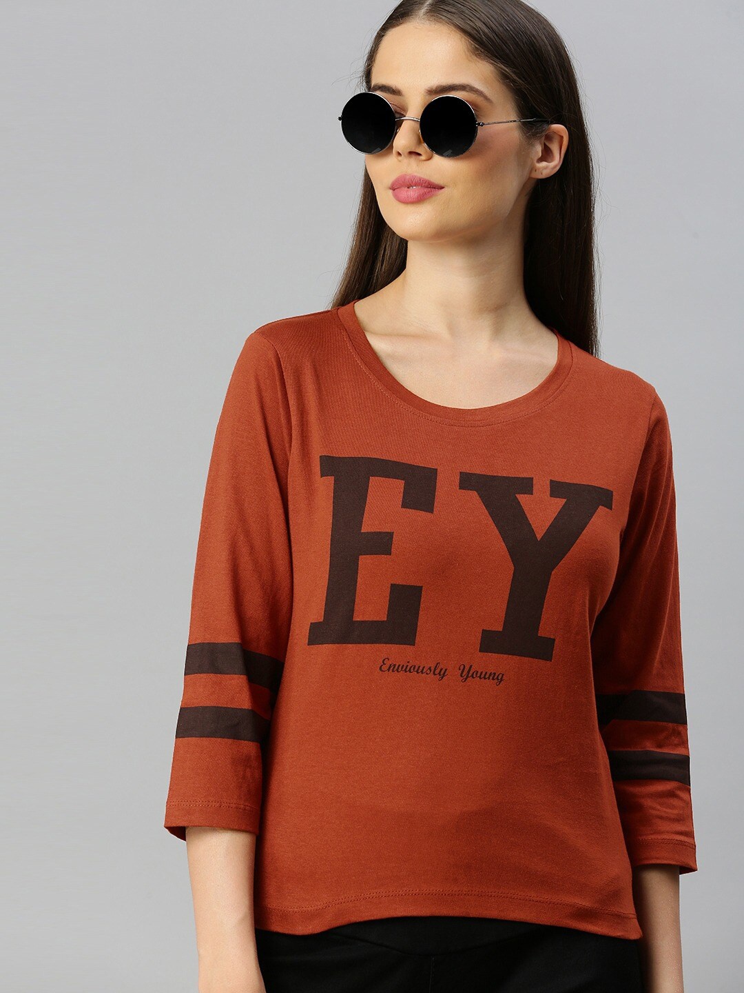

Enviously Young Typography Printed Pure Cotton Slim Fit T-shirt, Rust