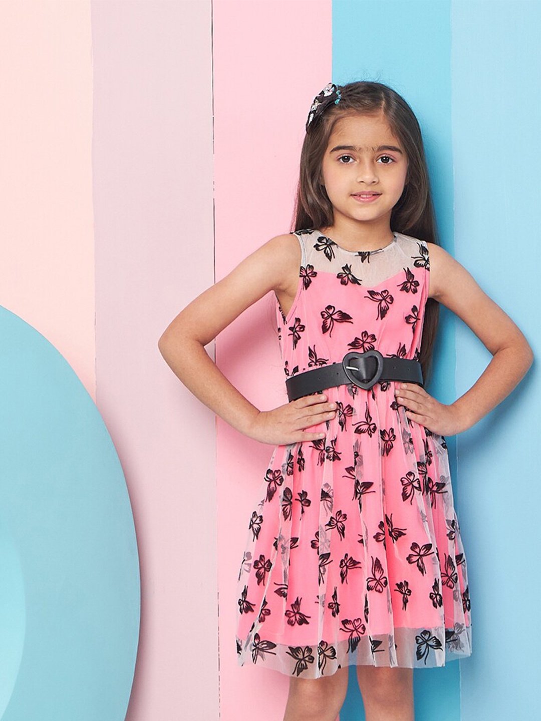 

pspeaches Girls Floral Printed Fit & Flare Dress, Pink