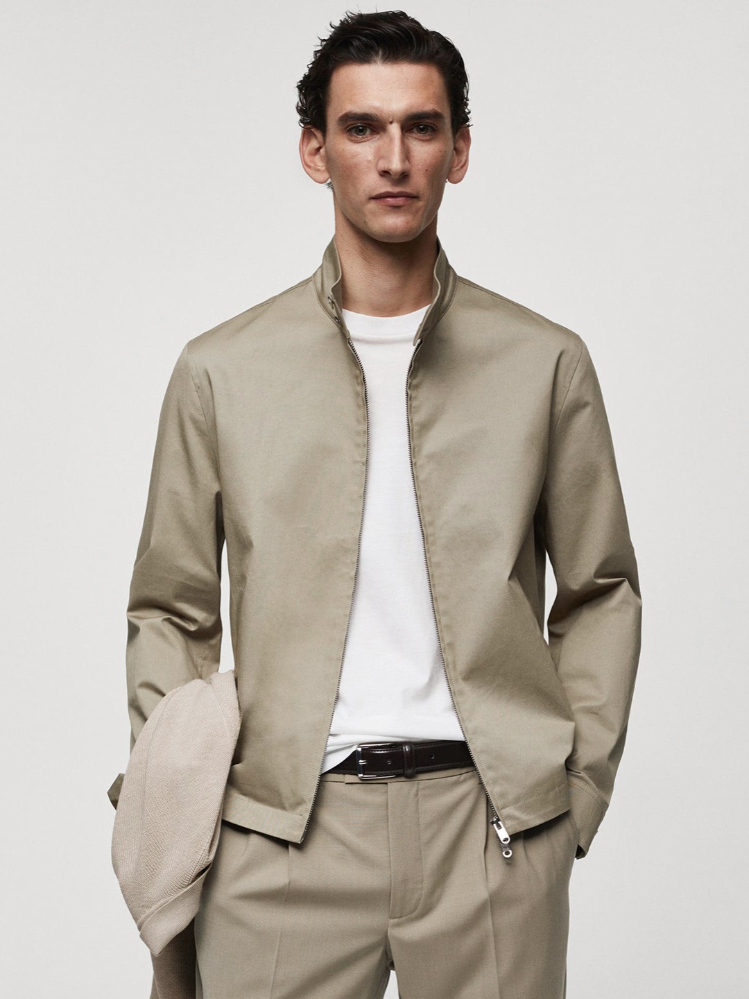 

MANGO MAN Stand Collar Tailored Jacket, Beige
