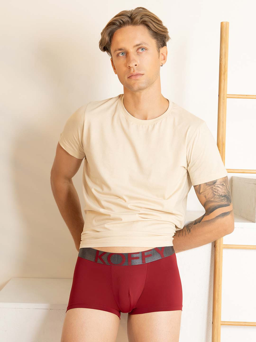 

KOFFY Mid Rise Antimicrobial 4-Way Stretch Trunk, Maroon