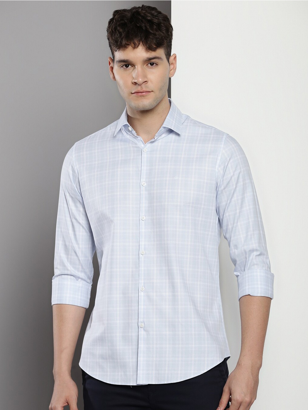 

Calvin Klein Jeans Slim Fit Grid Tattersall Checked Casual Pure Cotton Shirt, Blue