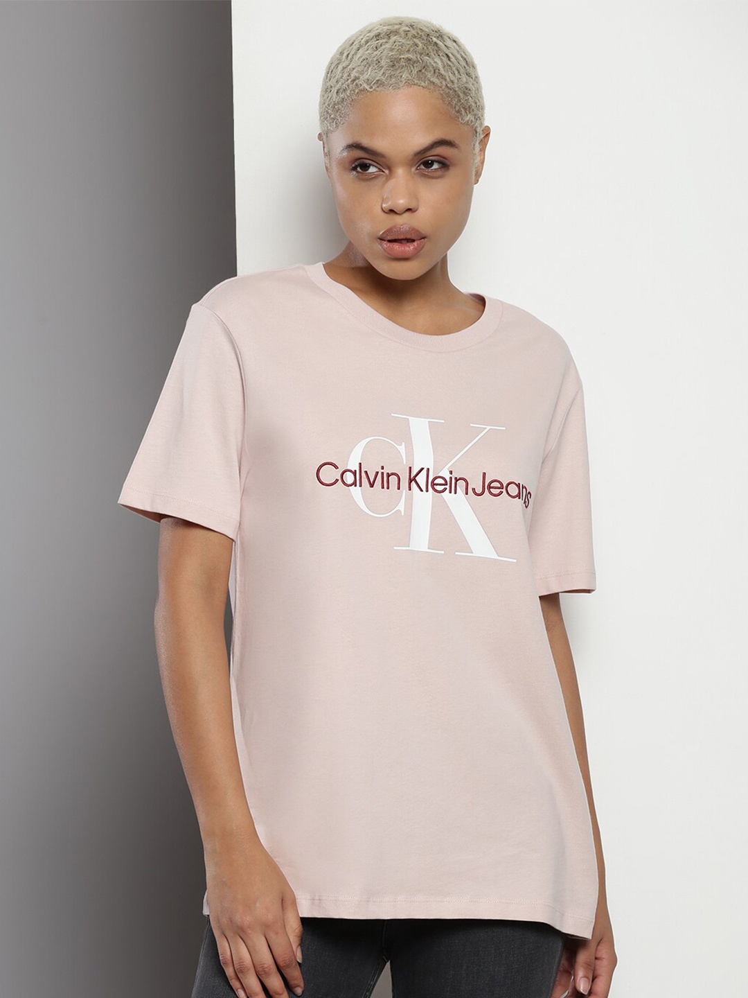 

Calvin Klein Typography Printed Organic Cotton T-shirt, Pink