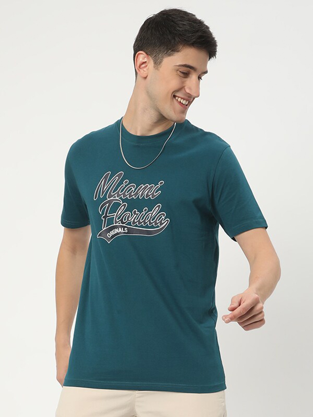 R&B Pack Of 2 Typography Printed Cotton T-shirts, Green