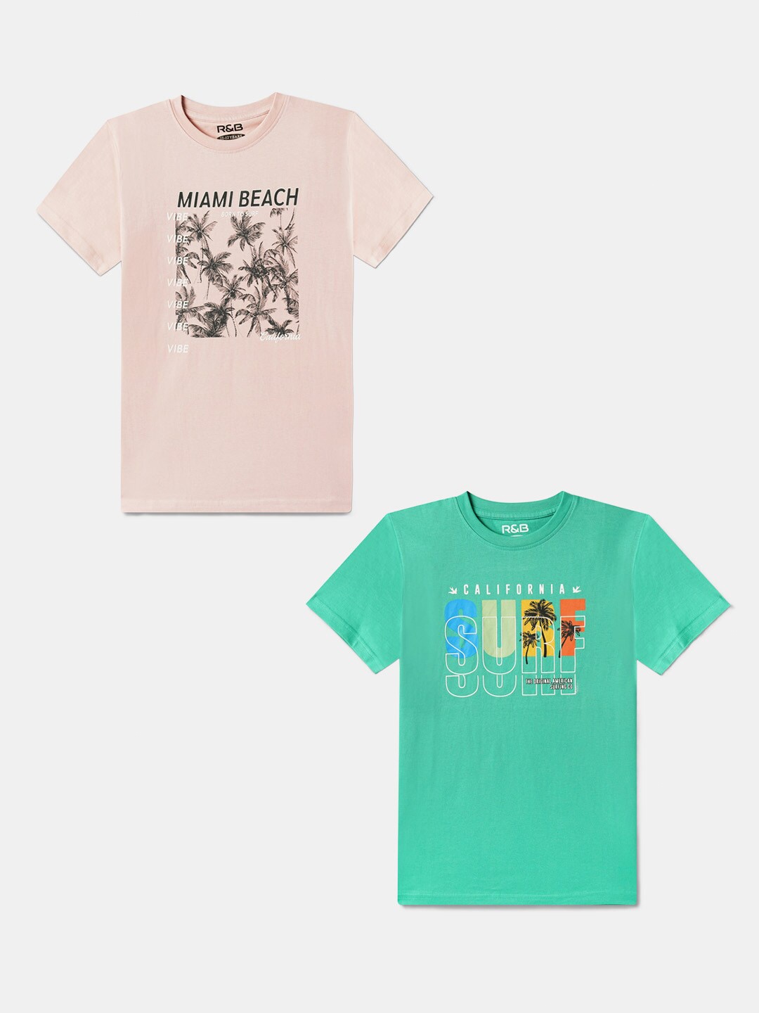 

R&B Boys Pack Of 2 Graphic Printed Cotton T-shirts, Beige