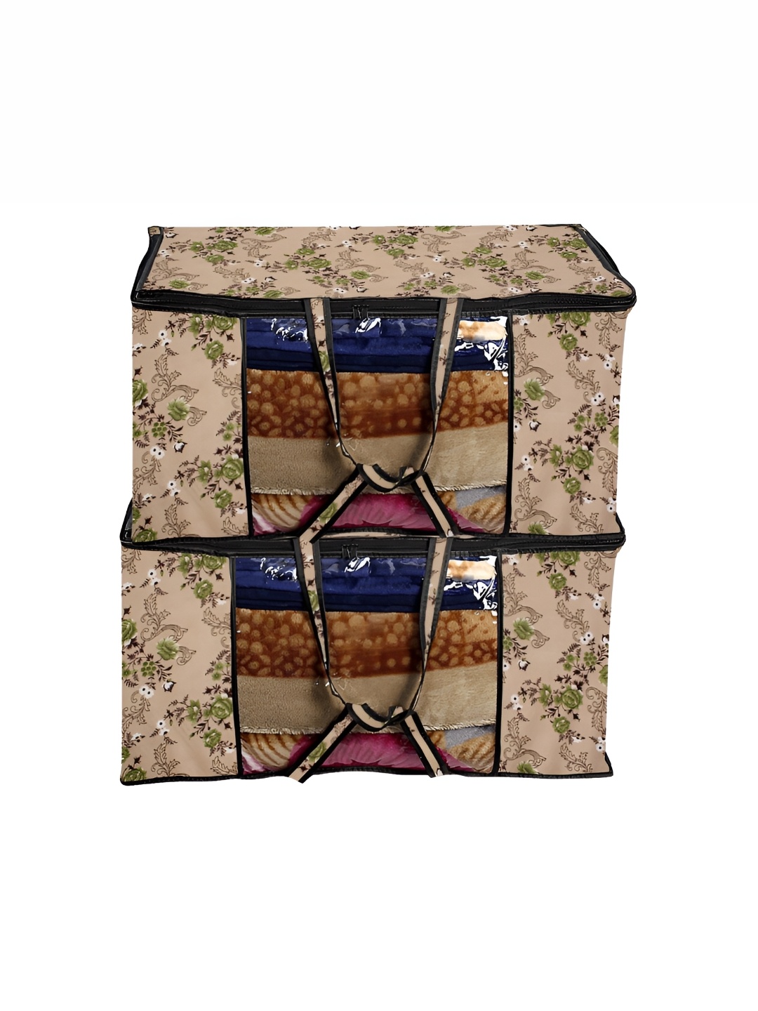 

Stylista Beige & Green 2 Pieces Floral Printed Water Resistant Blanket Storage Organisers