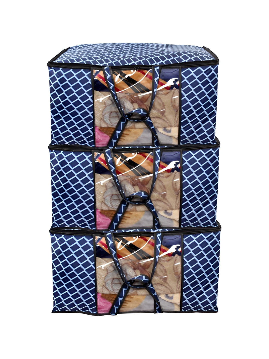 

Stylista Blue & White 3Pcs Checked Water Resistant Multi-Utility Organisers