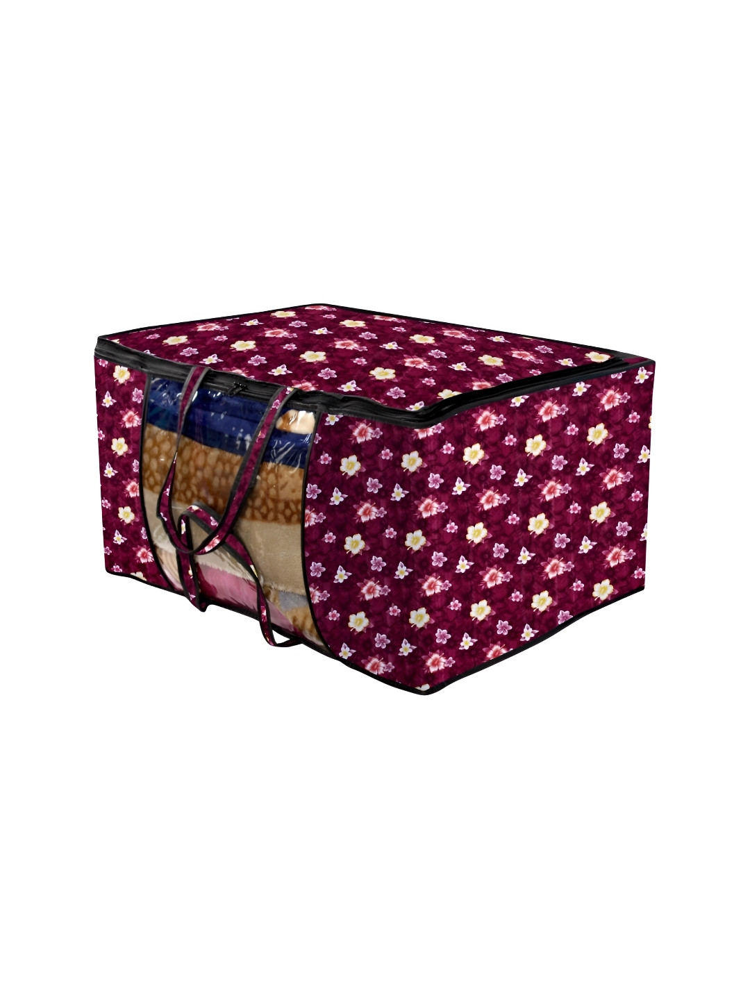 

Stylista Maroon & Red Floral Printed Water Resistant Blanket Storage Organiser