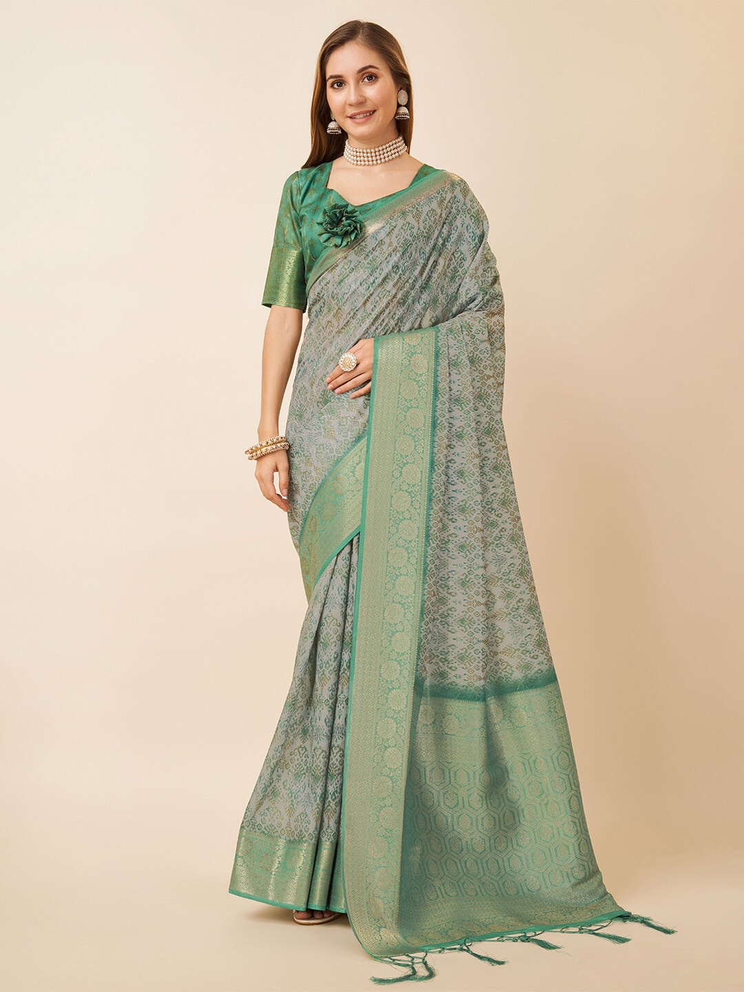 

Ishin Ethnic Motifs Zari Saree, Green