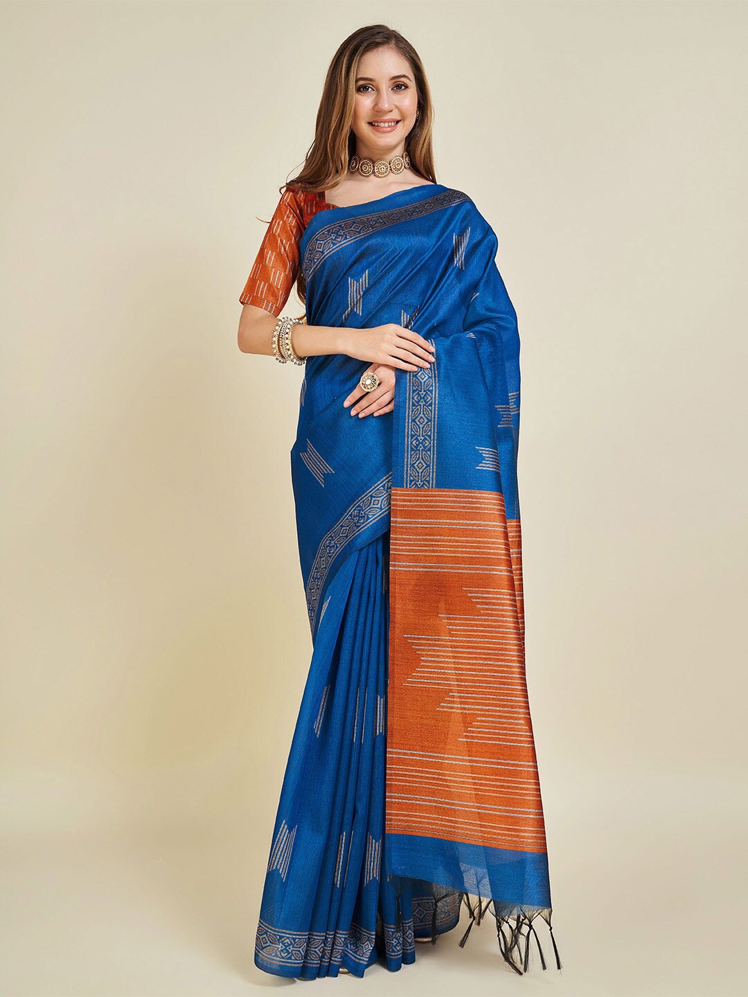 

Ishin Blue Geometric Woven Design Zari Saree