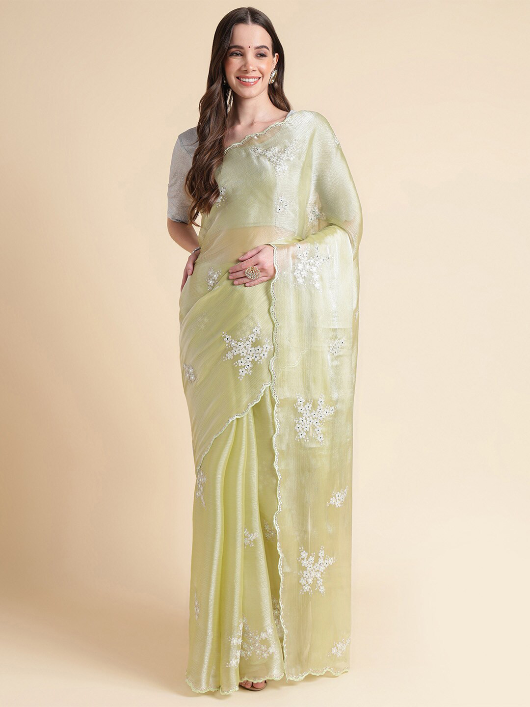 

Ishin Green Floral Embroidered Saree