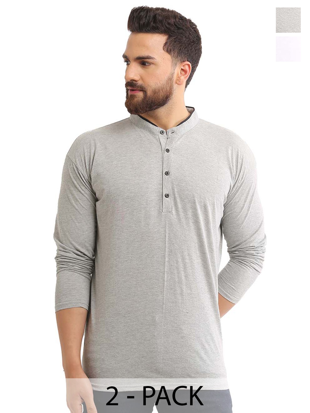 

BAESD Men 2 Henley Neck Pockets T-shirt, Multi