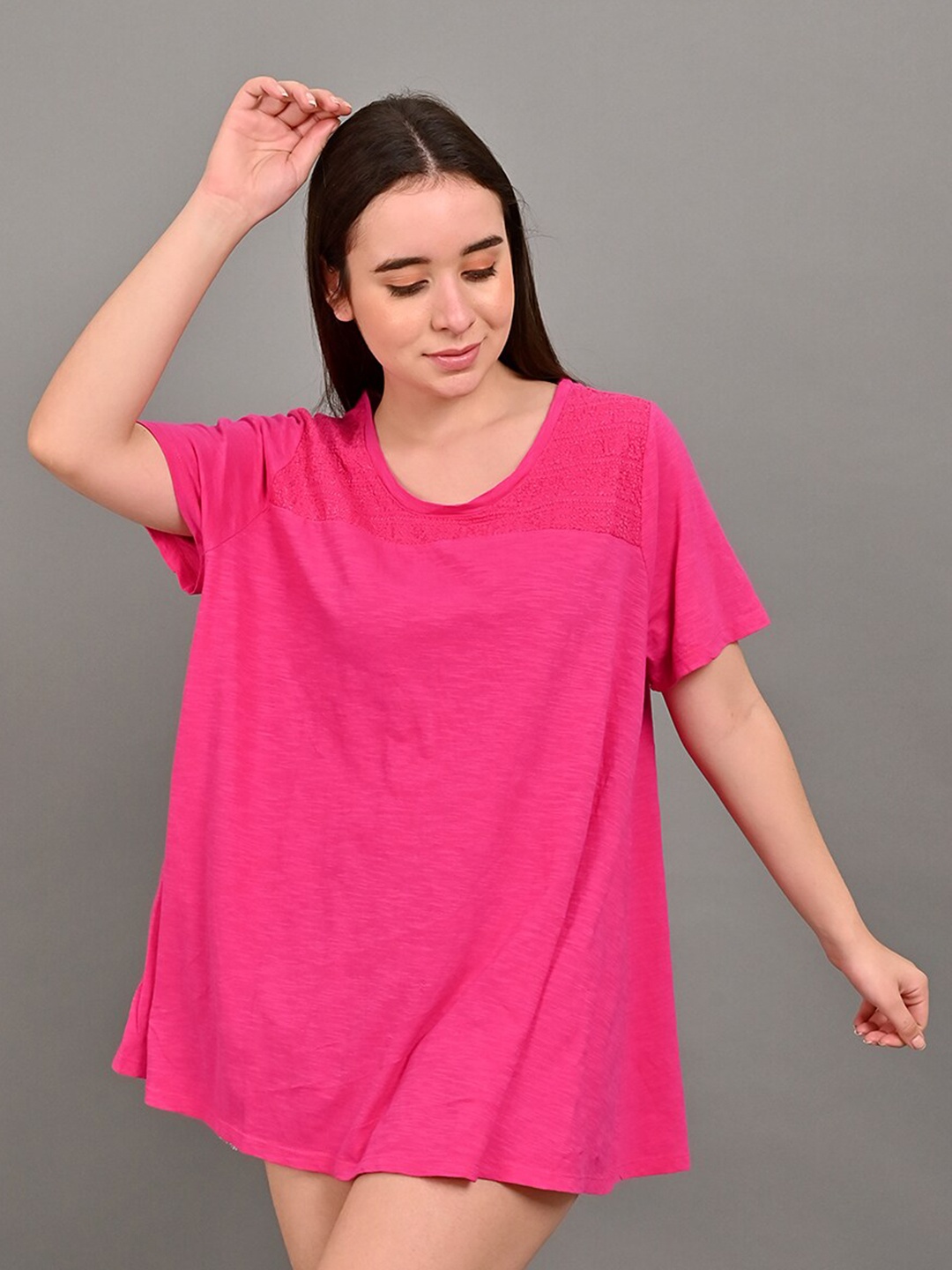 

NoBarr Round Neck Short Sleeves Top, Pink