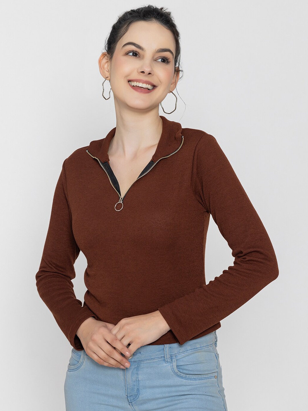 

Boleem V-Neck Cotton Crop Top, Brown