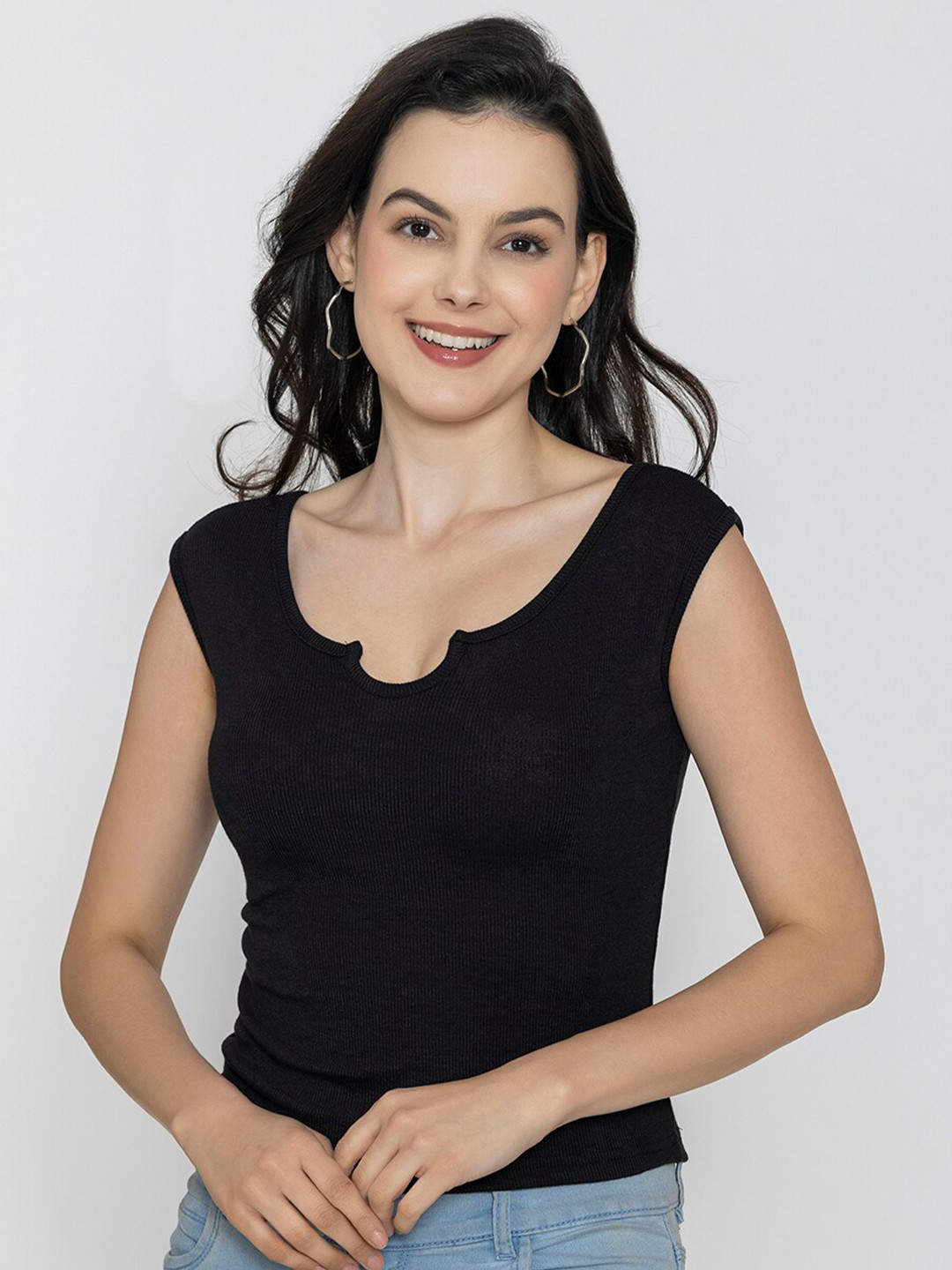 

Boleem Cotton Round Neck Sleeveless Opaque Casual Top, Black