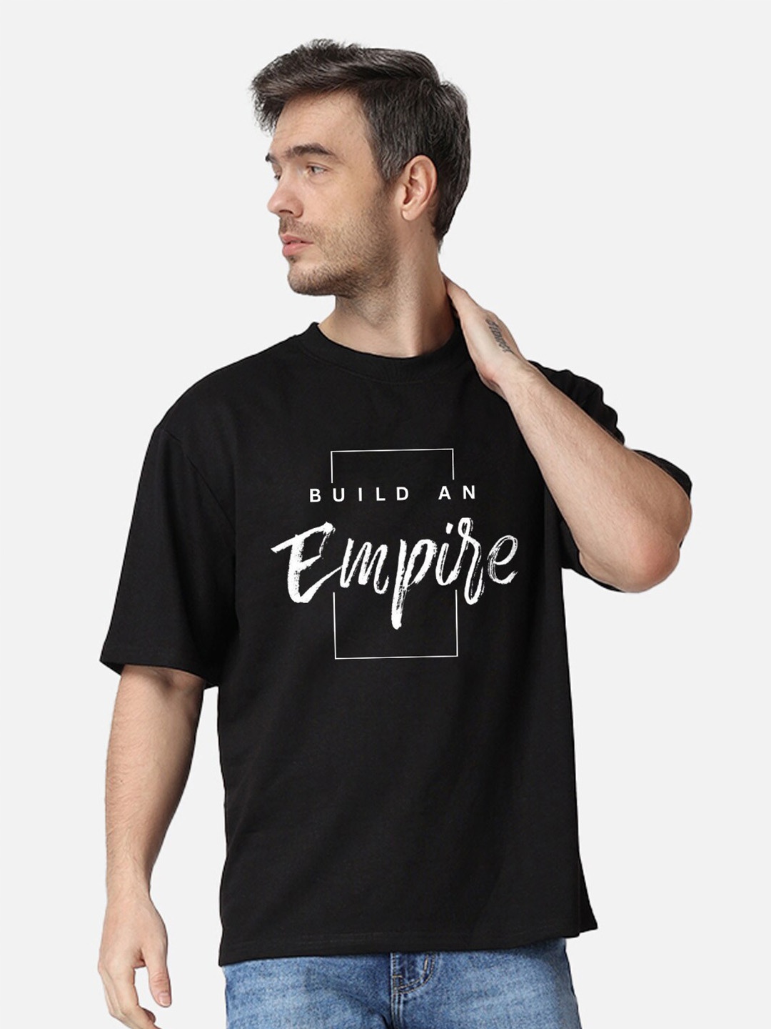 

The Label Bar Men Typography Printed Cotton Oversized T-shirt, Black