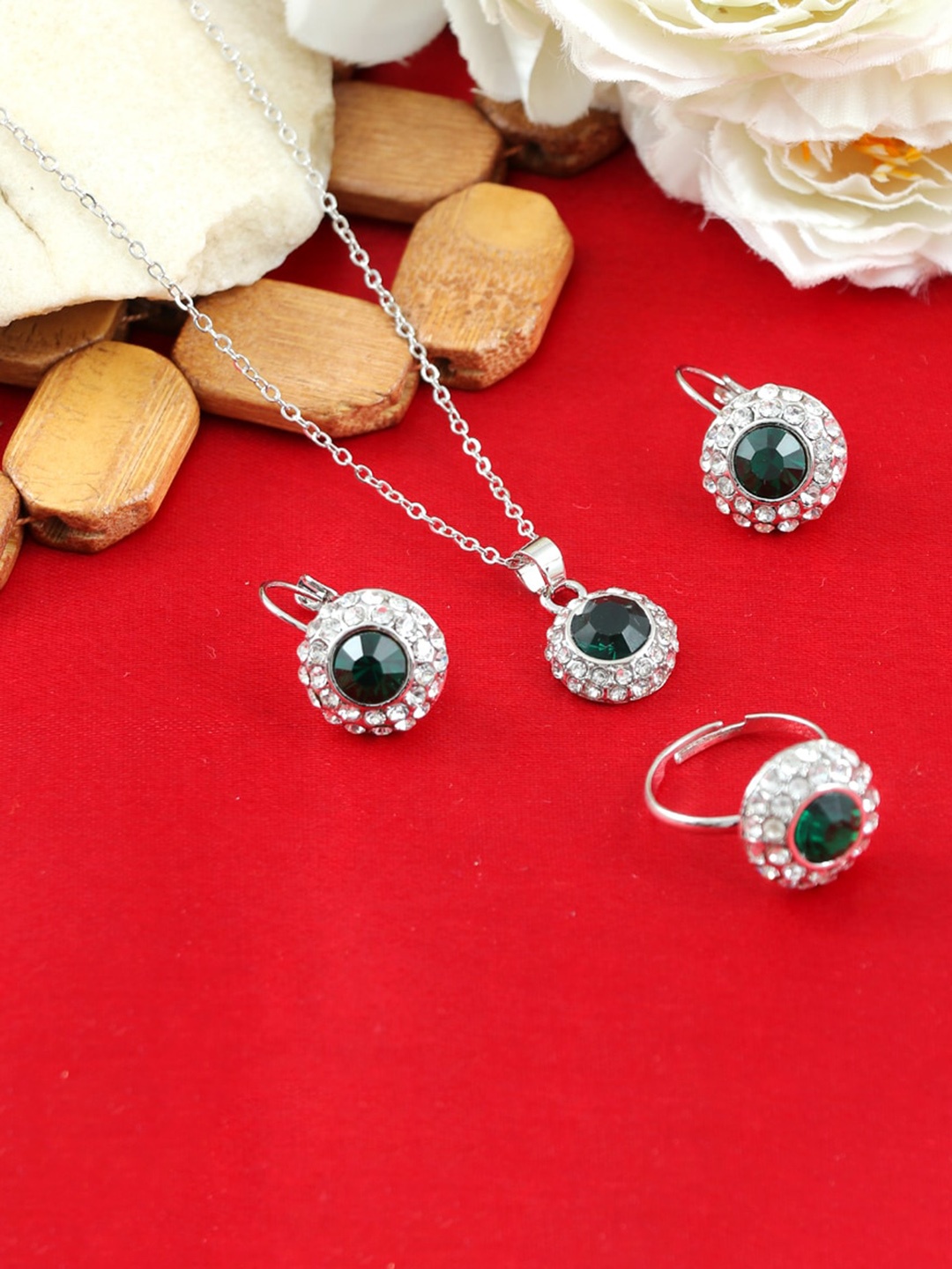 

UNIVERSITY TRENDZ Gold Plated & CZ Studded Jewellery Set, Green