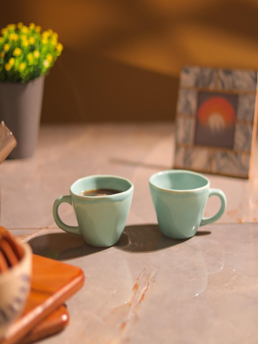 

The Decor Mart Green 2 Pieces Ceramic Glossy Mugs 250 ml Each