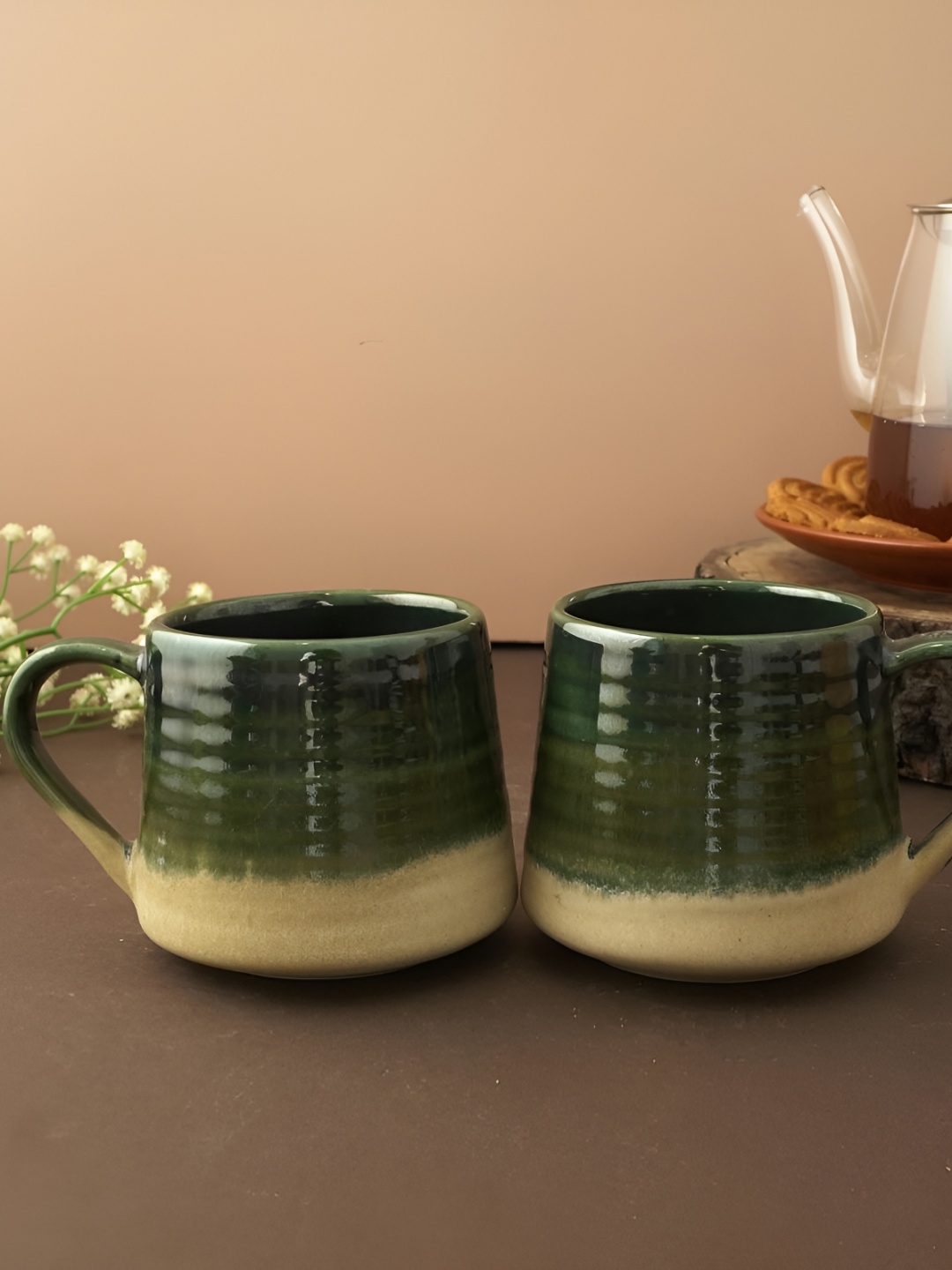 

The Decor Mart Green & Beige Textured Ceramic Glossy Cups Set of Cups and Mugs