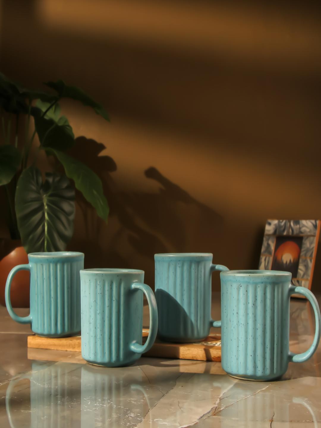 

The Decor Mart Blue 4 Pcs Striped Ceramic Coffee Mugs 400 ml
