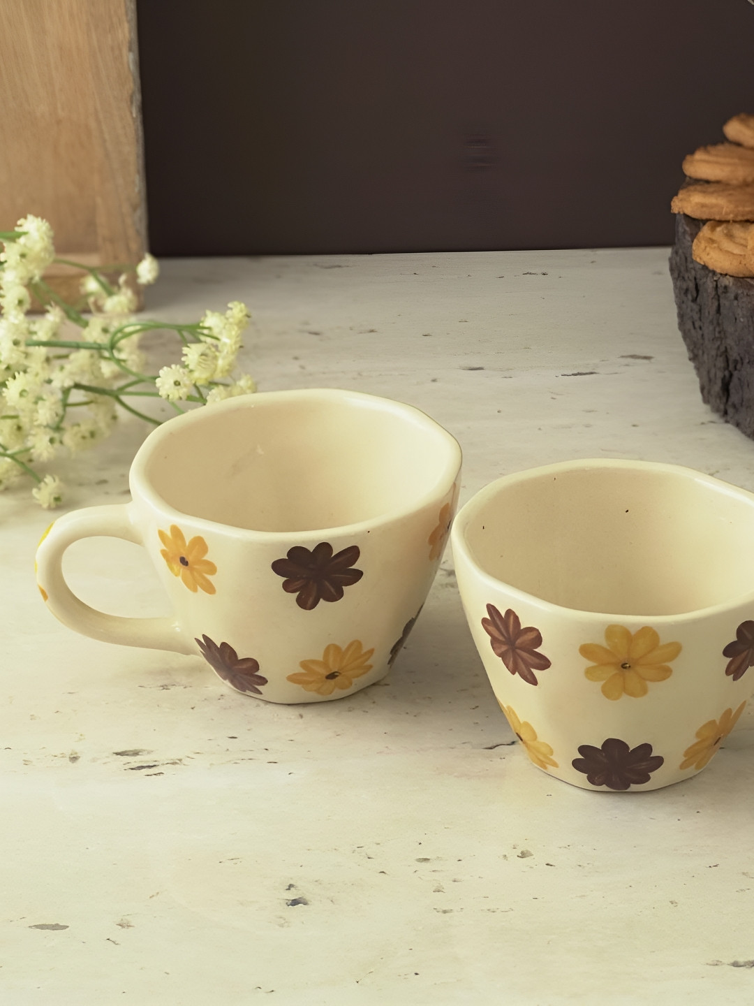 

The Decor Mart White & Brown 2 Pieces Textured Ceramic Glossy Cups 300 ml