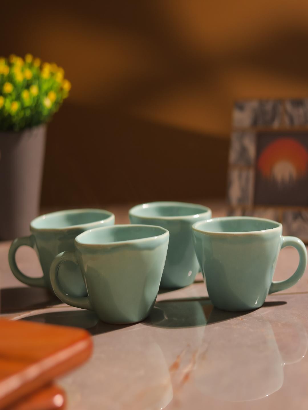 

The Decor Mart Green 4 Pieces Textured Ceramic Glossy Cups 250 ml
